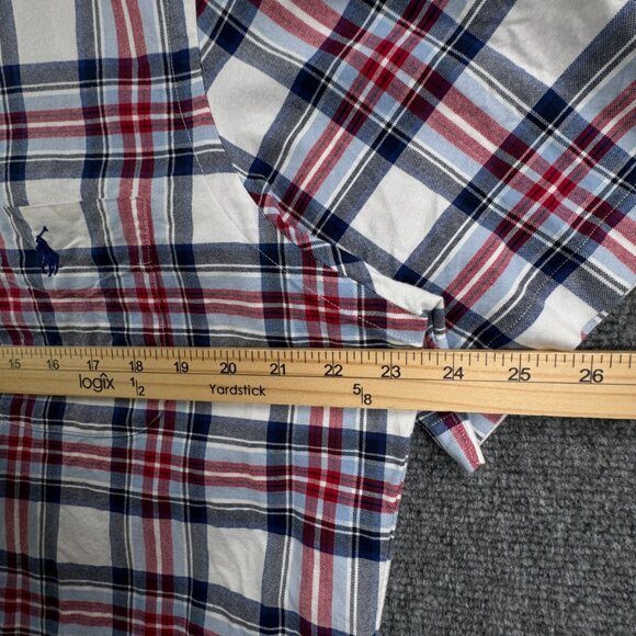 Ralph Lauren Short Sleeve Button Up Shirt Men Cotton OCBD Red White Blue Large - Picture 6 of 9